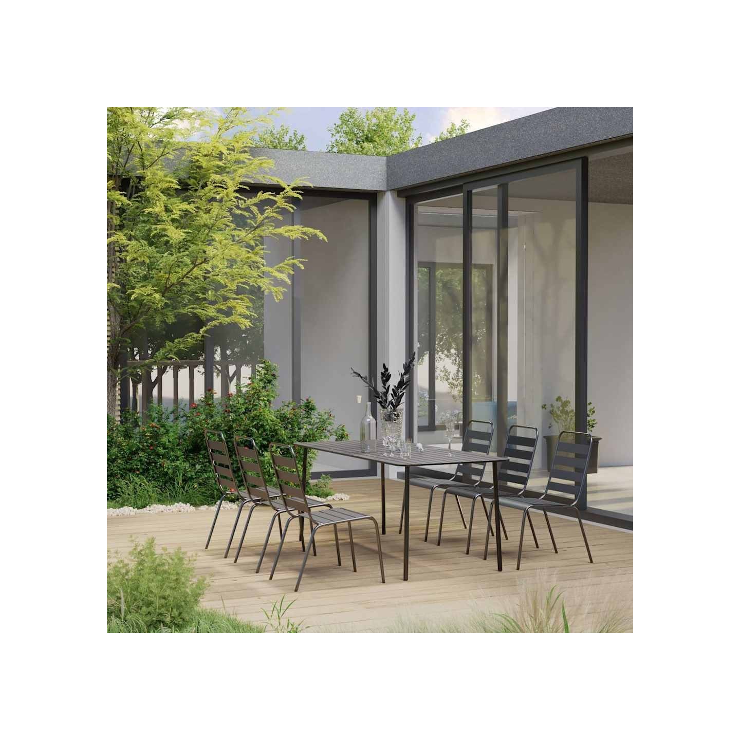 Ensemble à manger de jardin 7 pcs Acier Gris foncé