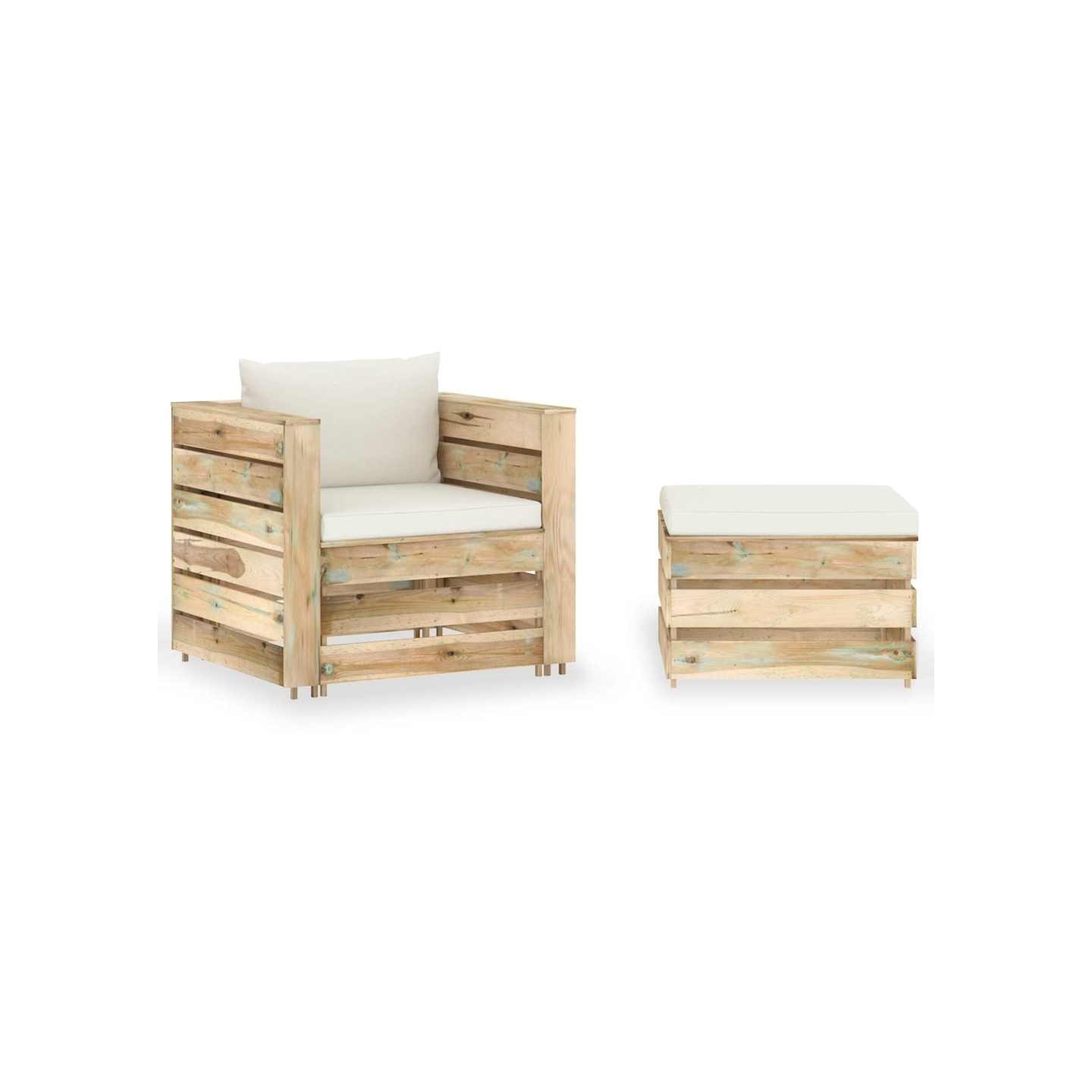 Salon de jardin 2 pcs avec coussins vert bois imprégné