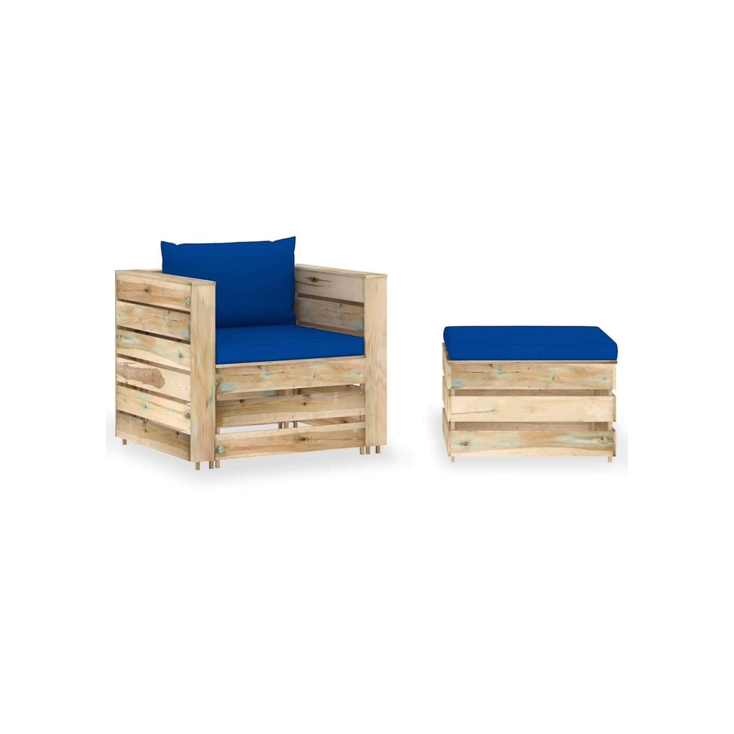 Salon de jardin 2 pcs avec coussins Bois imprégné de vert