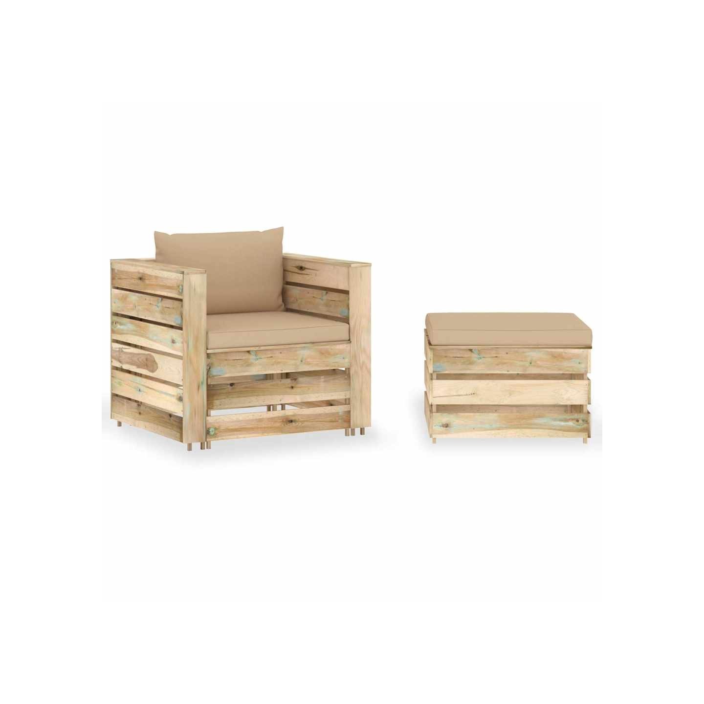 Salon de jardin 2 pcs avec coussins vert bois imprégné