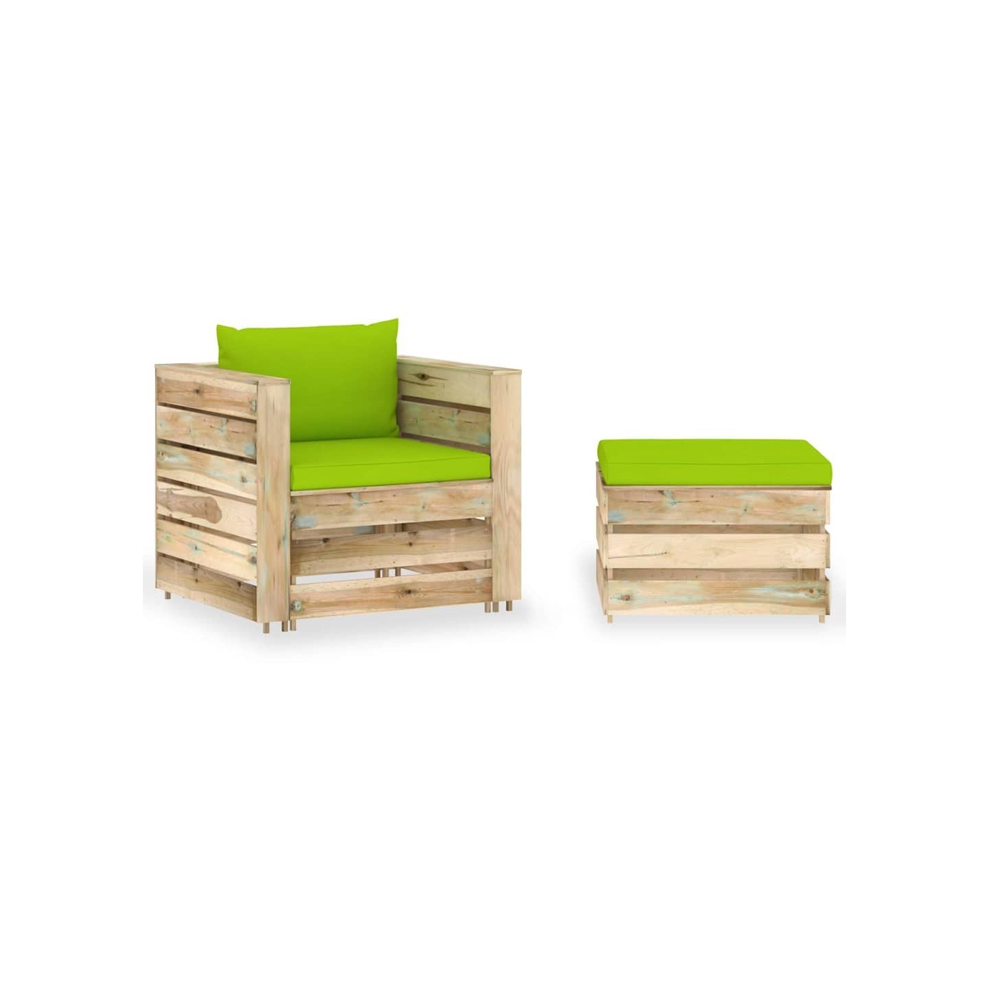 Salon de jardin 2 pcs avec coussins Bois imprégné de vert