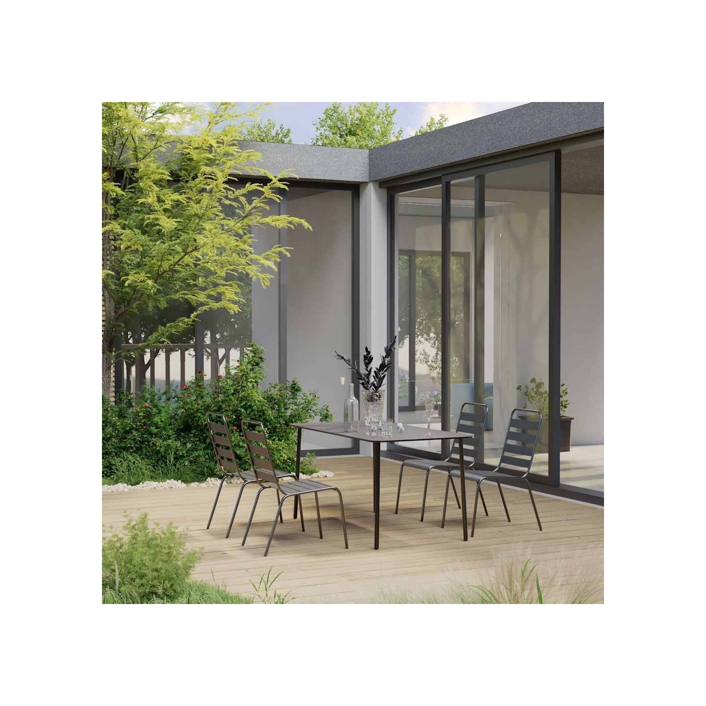 Ensemble à manger de jardin 5 pcs Acier Gris foncé