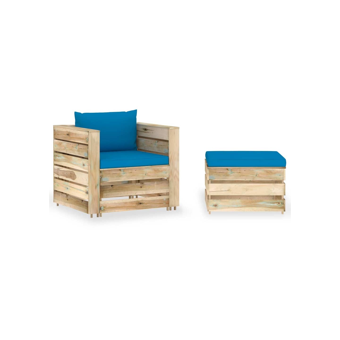Salon de jardin 2 pcs avec coussins Bois imprégné de vert