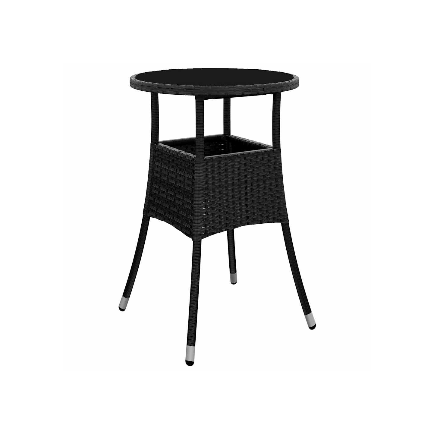Table de jardin Ø60x75 cm Verre trempé/résine tressée Noir