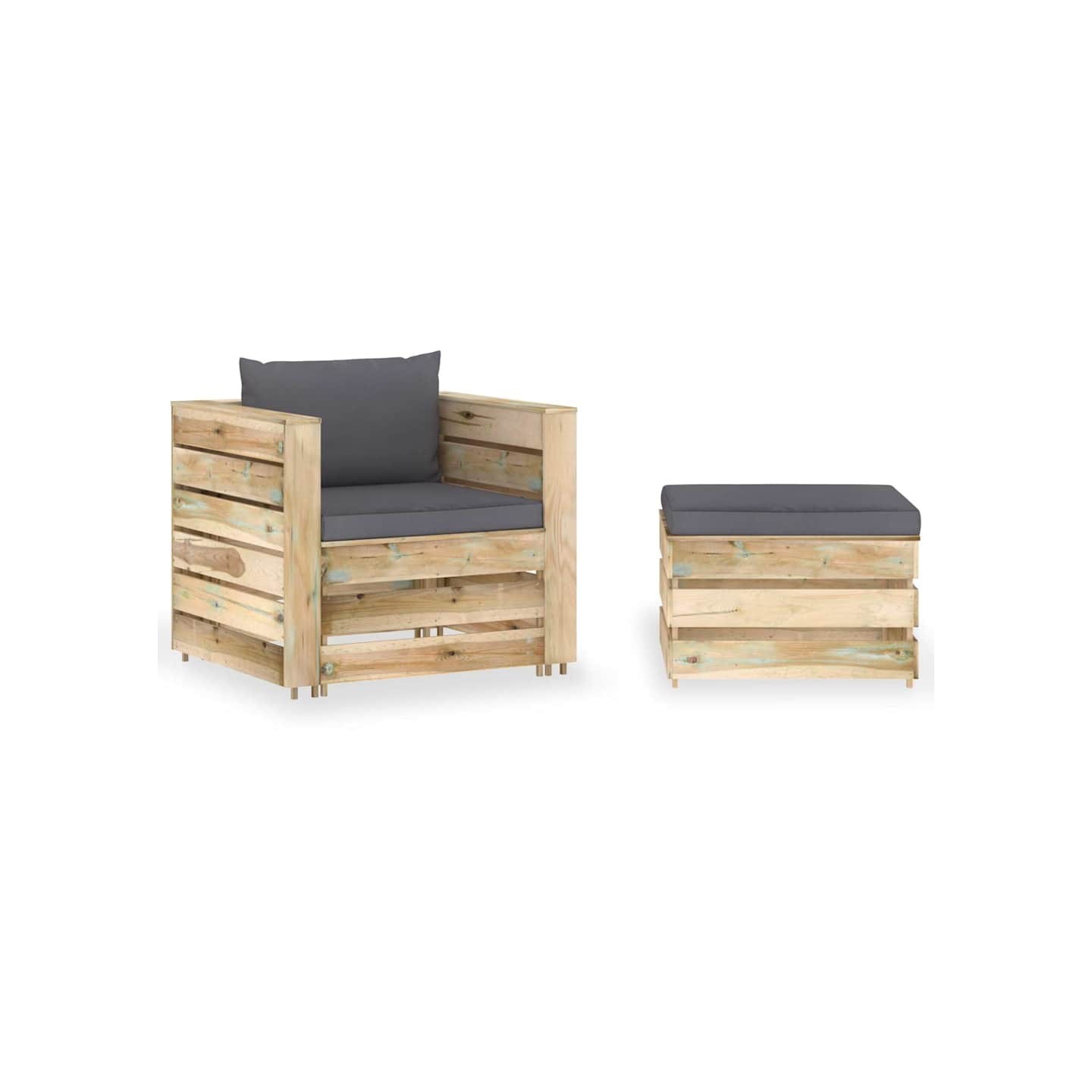 Salon de jardin 2 pcs avec coussins Bois imprégné de vert