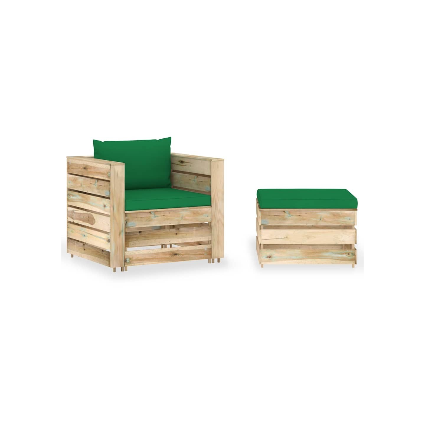 Salon de jardin 2 pcs avec coussins Bois imprégné de vert