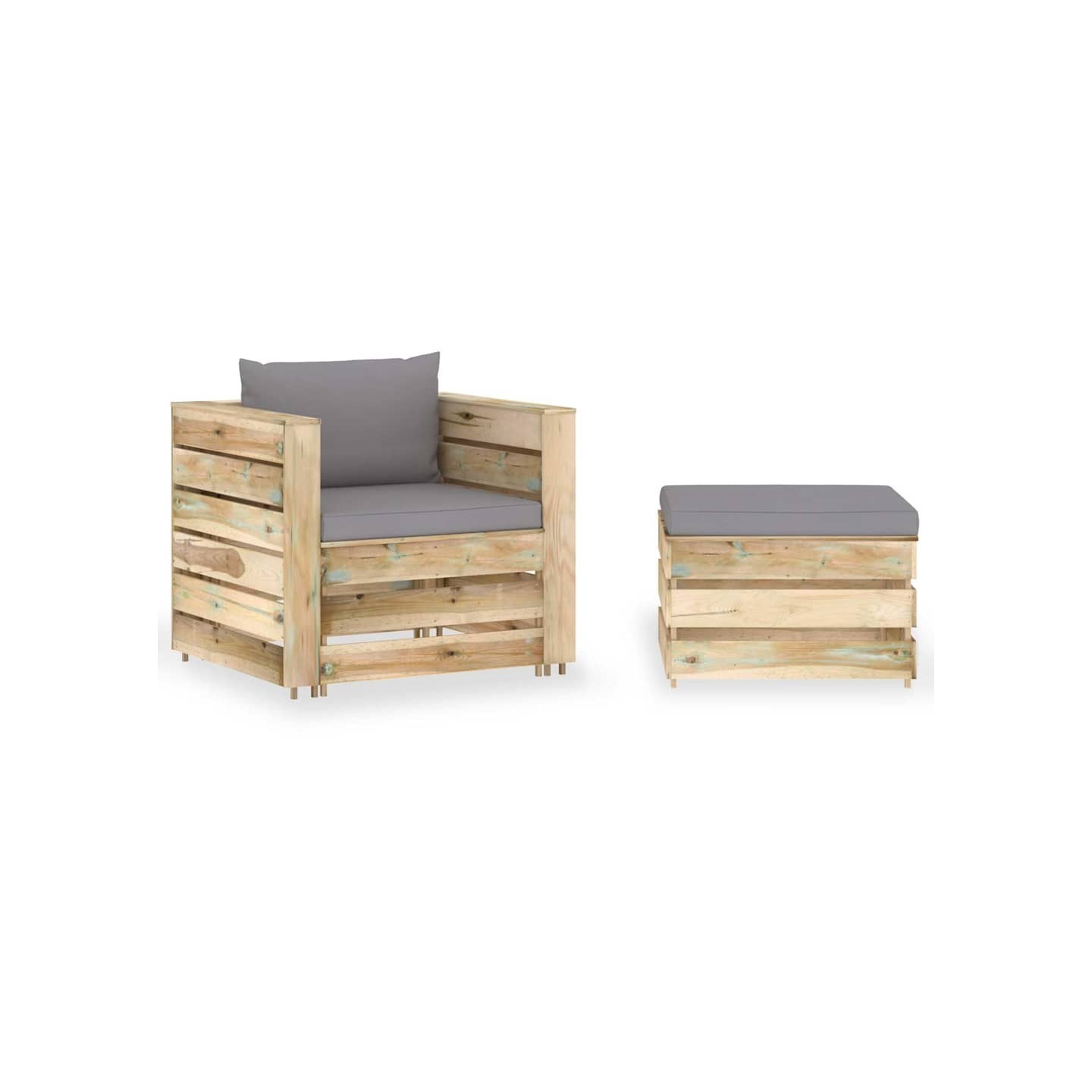 Salon de jardin 2 pcs avec coussins Bois imprégné de vert