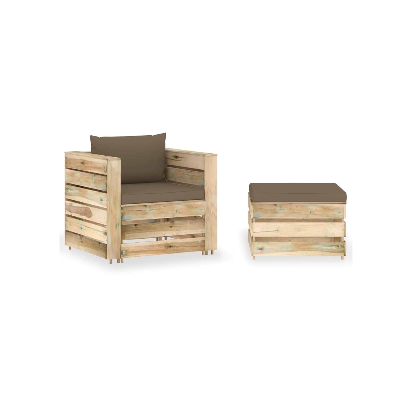 Salon de jardin 2 pcs avec coussins Bois imprégné de vert