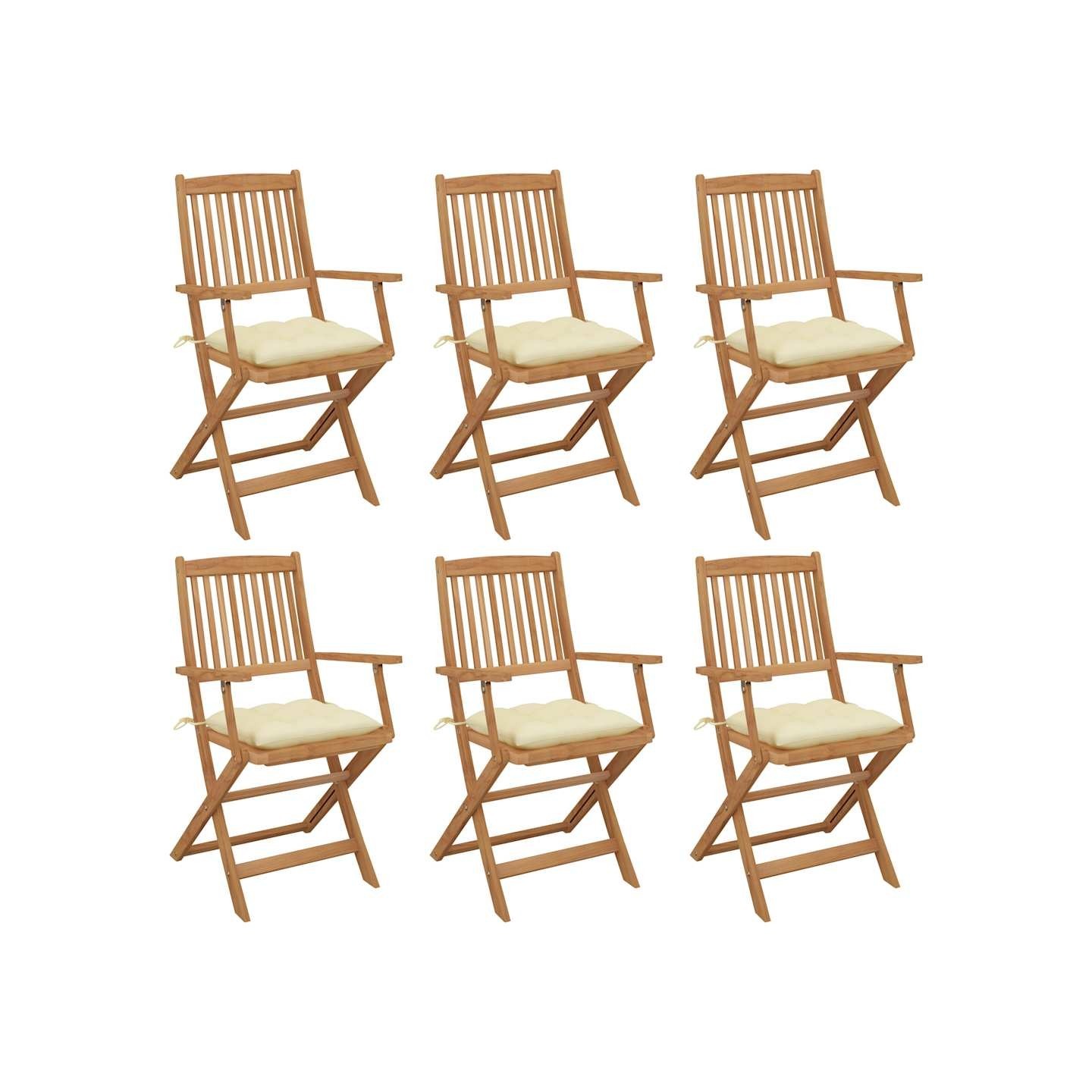 Chaises pliantes 6 pièces avec coussins en bois d'acacia massif