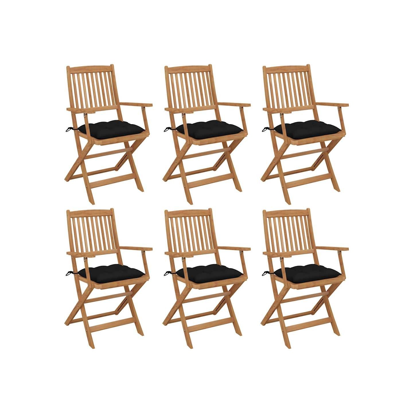 Chaises pliantes 6 pièces avec coussins en bois d'acacia massif