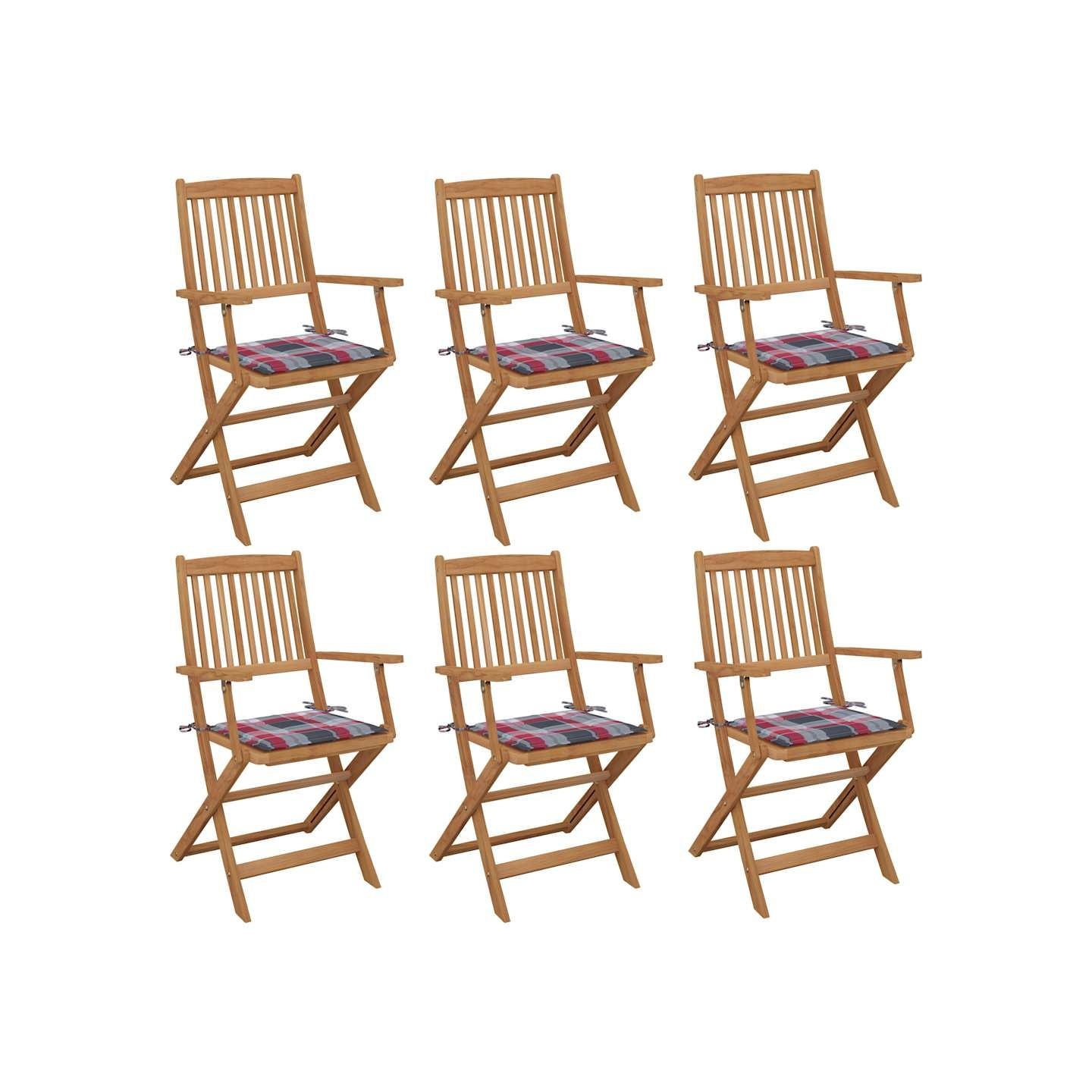 Chaises pliantes 6 pièces avec coussins en bois d'acacia massif
