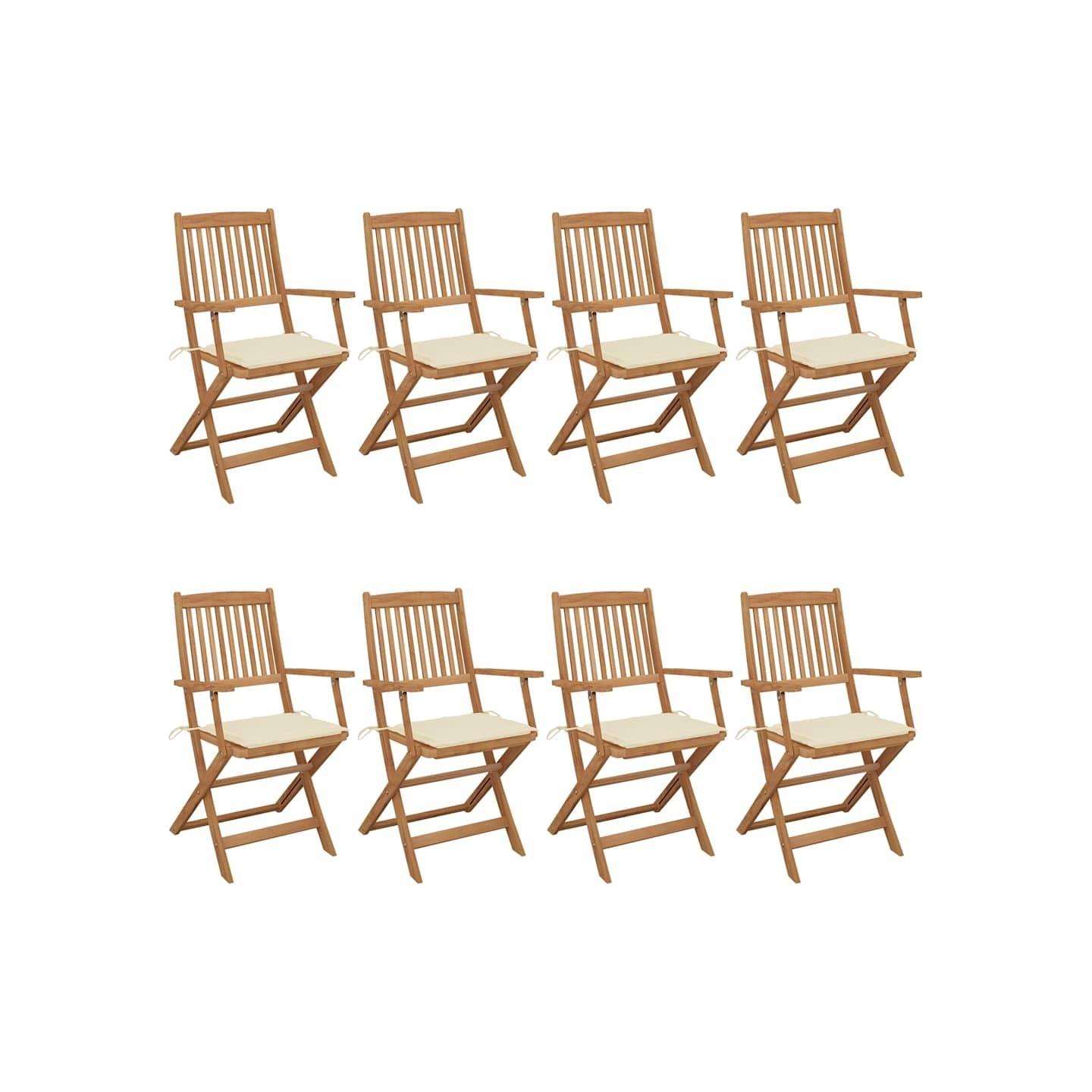 Chaises pliantes 8 pièces avec coussins en bois d'acacia massif