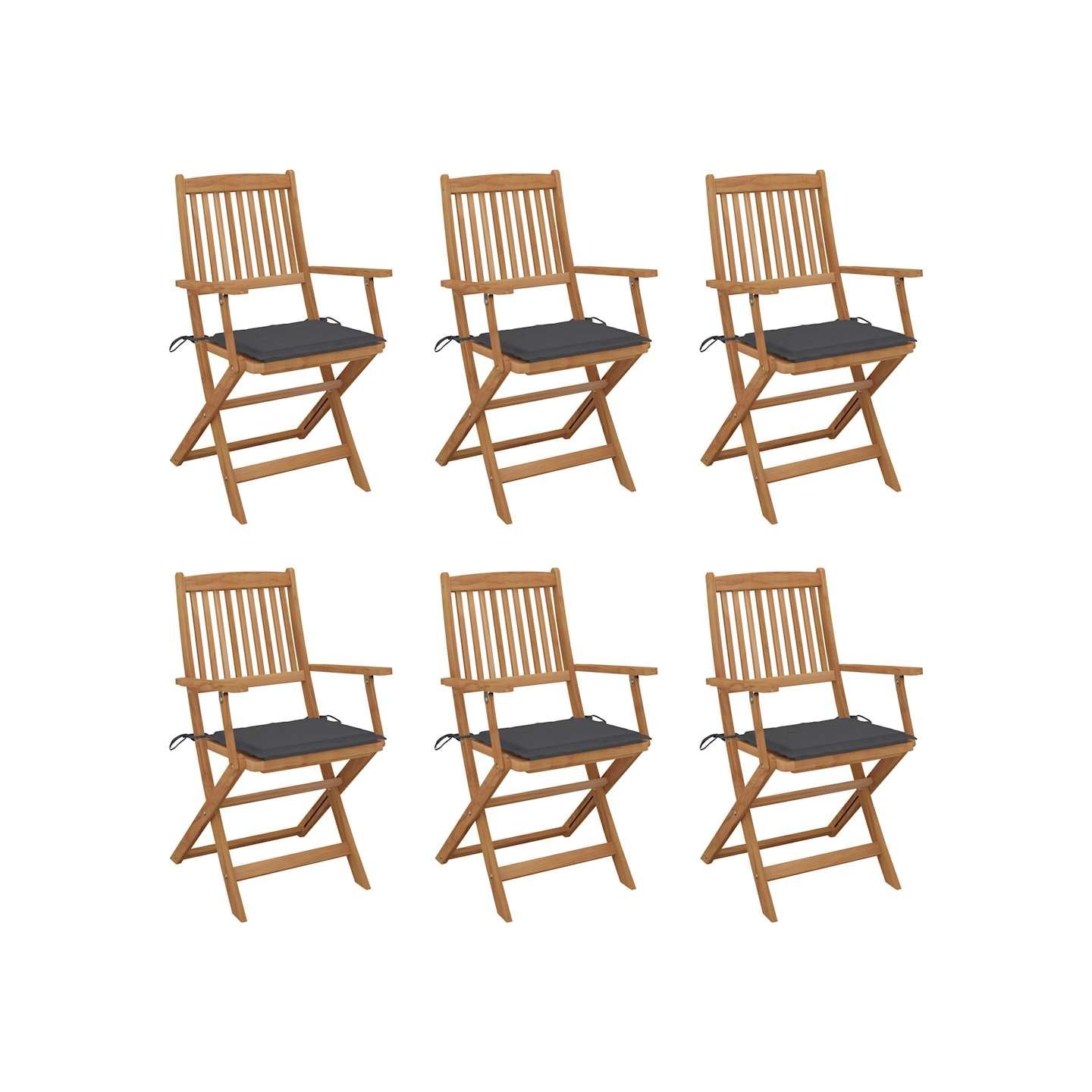 Chaises pliantes 6 pièces avec coussins en bois d'acacia massif