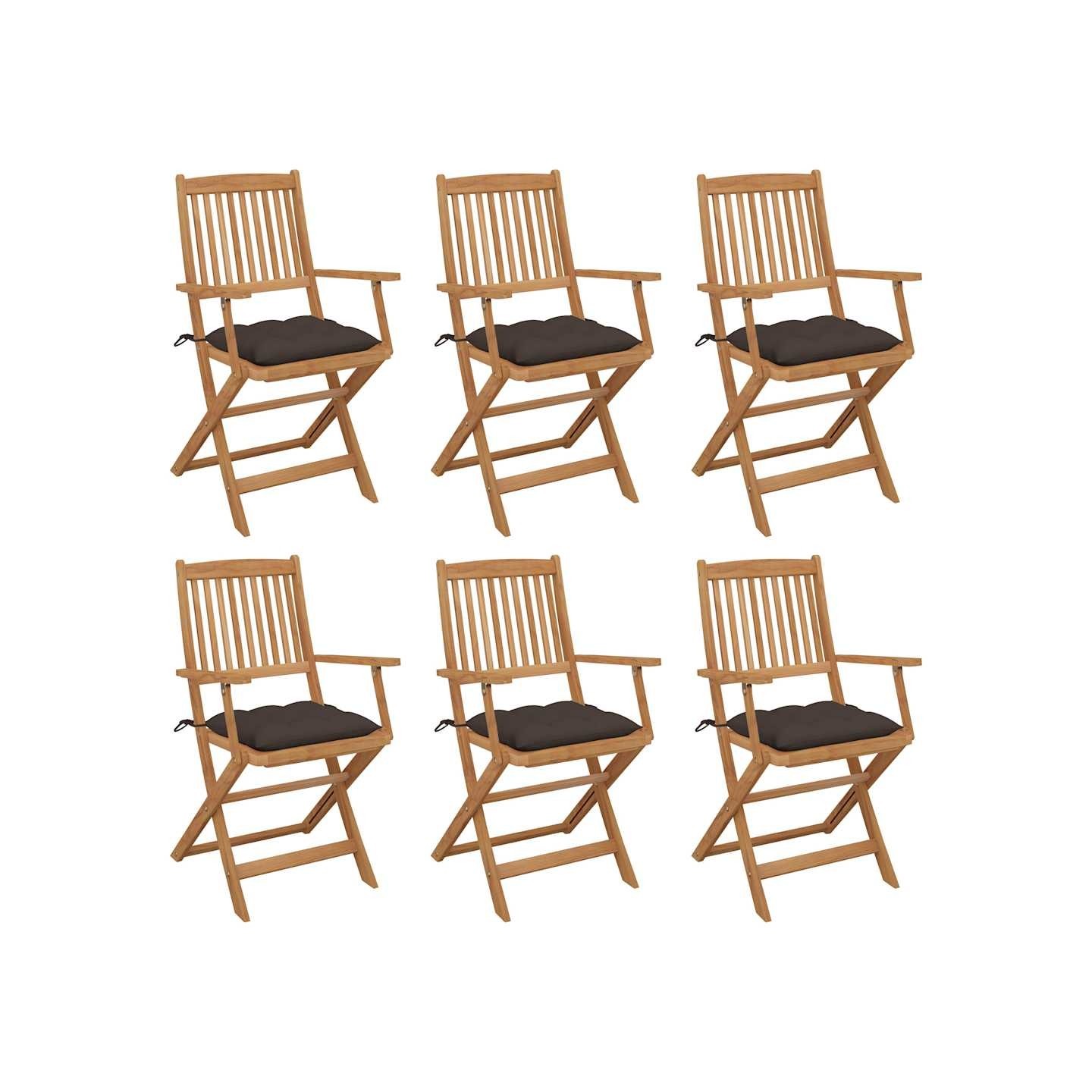 Chaises pliantes 6 pièces avec coussins en bois d'acacia massif