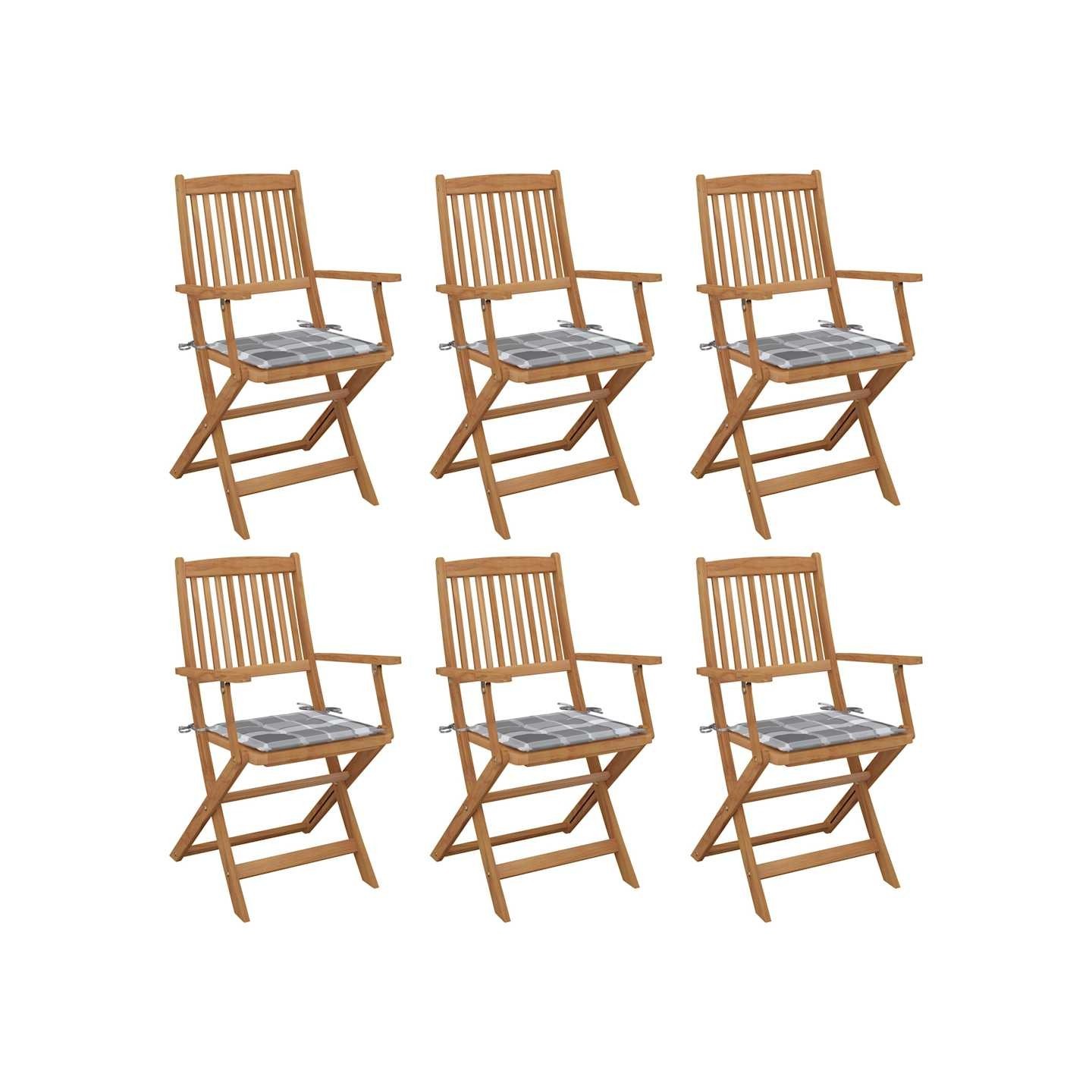 Chaises pliantes 6 pièces avec coussins en bois d'acacia massif