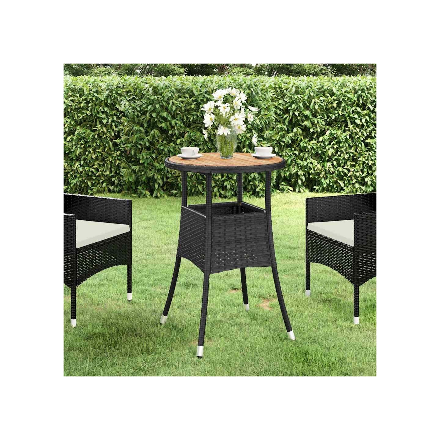Table de jardin Ø60x75 cm Acacia et résine tressée Noir