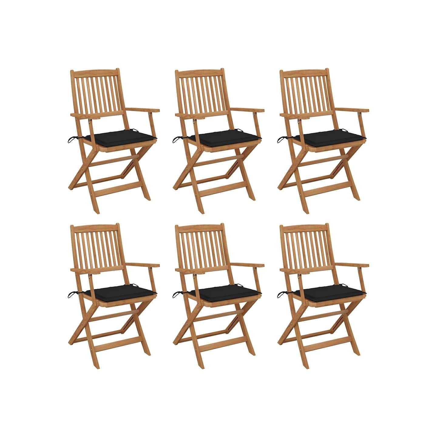 Chaises pliantes 6 pièces avec coussins en bois d'acacia massif