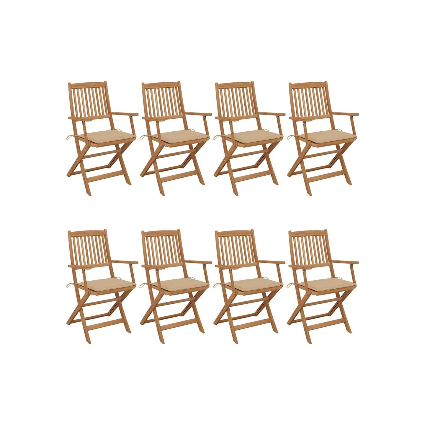 Chaises pliantes 8 pièces avec coussins en bois d'acacia massif