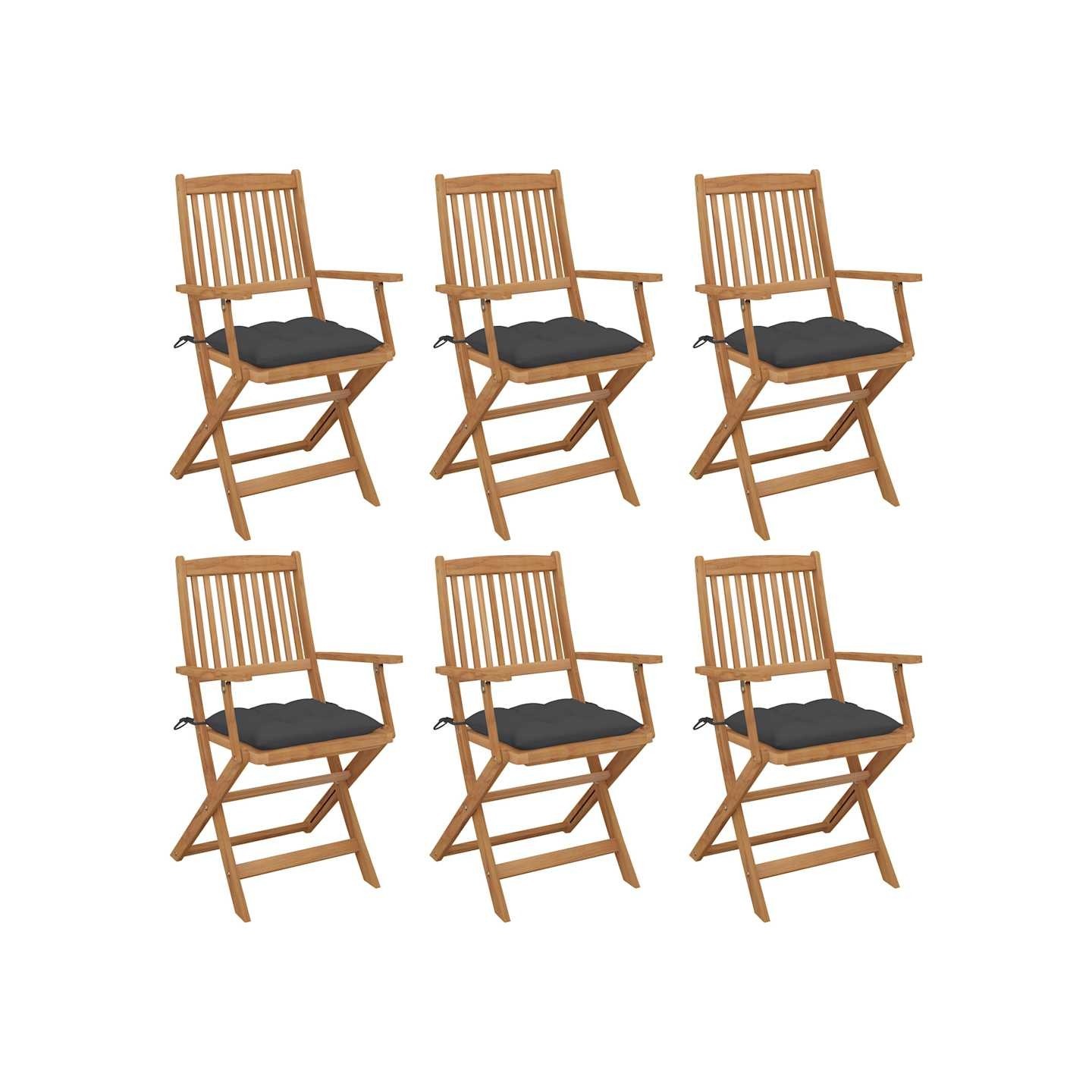 Chaises pliantes 6 pièces avec coussins en bois d'acacia massif