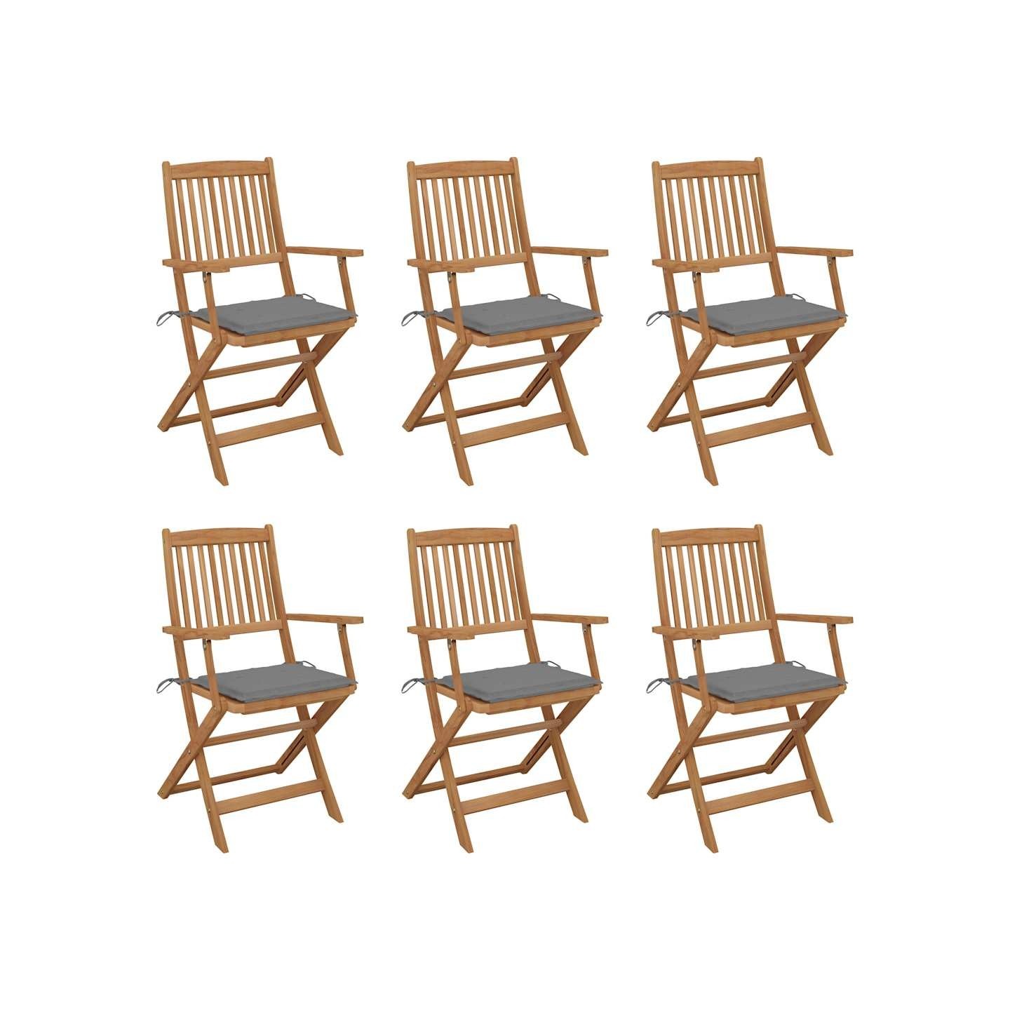 Chaises pliantes 6 pièces avec coussins en bois d'acacia massif