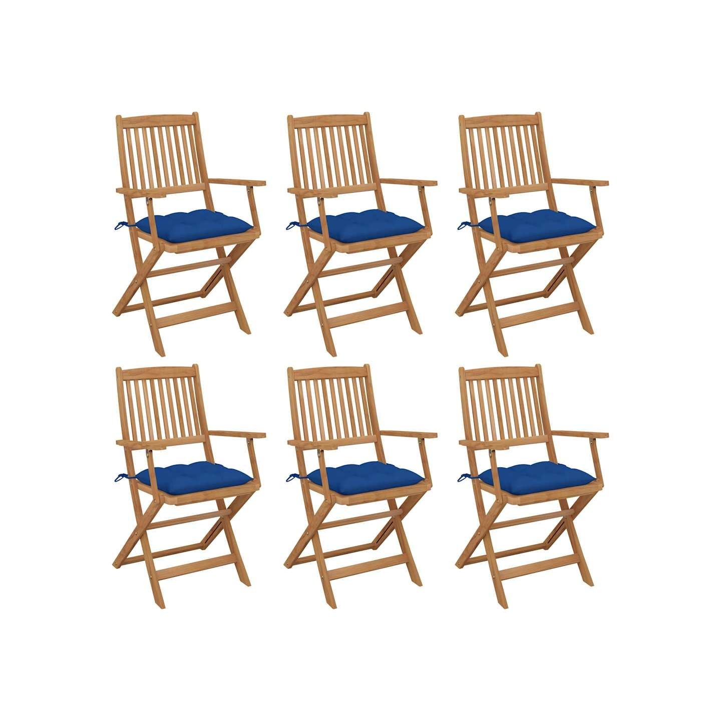 Chaises pliantes 6 pièces avec coussins en bois d'acacia massif