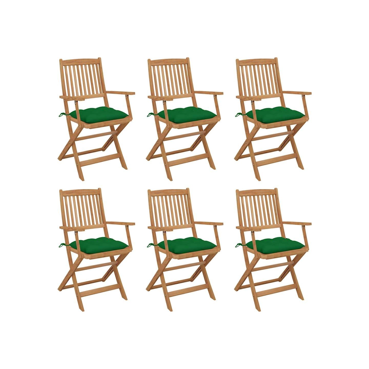Chaises pliantes 6 pièces avec coussins en bois d'acacia massif