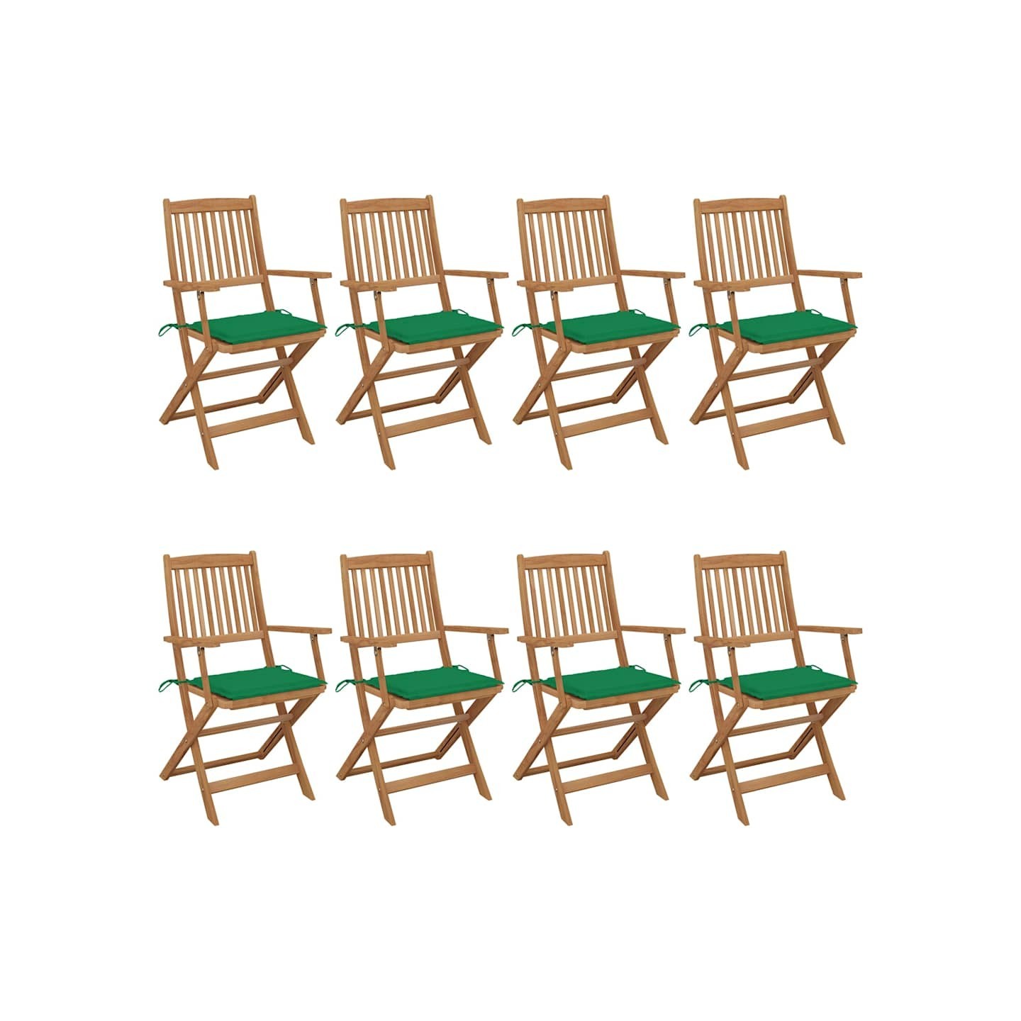 Chaises pliantes 8 pièces avec coussins en bois d'acacia massif