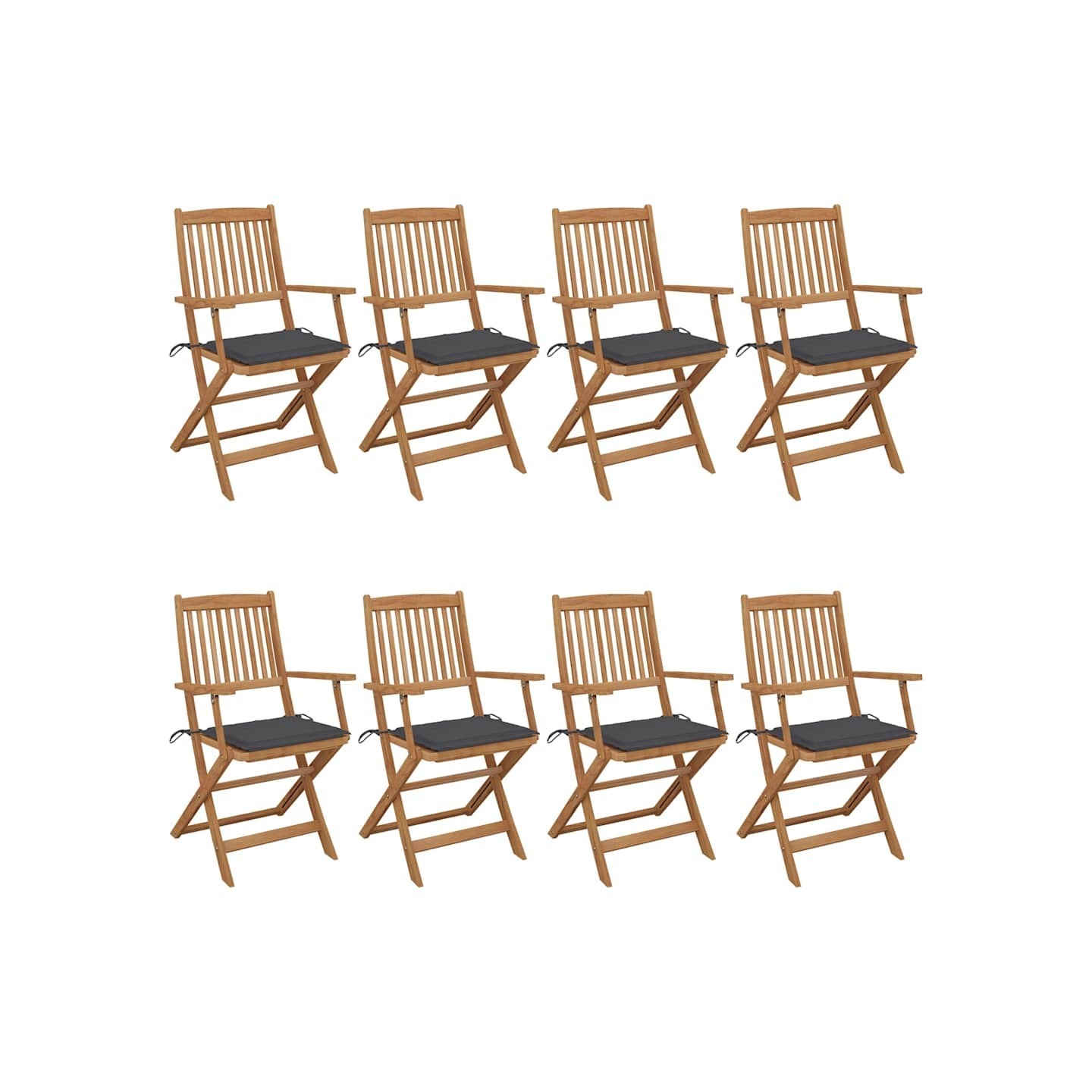 Chaises pliantes 8 pièces avec coussins en bois d'acacia massif