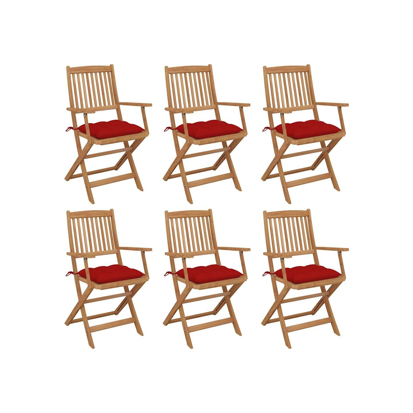 Chaises pliantes 6 pièces avec coussins en bois d'acacia massif