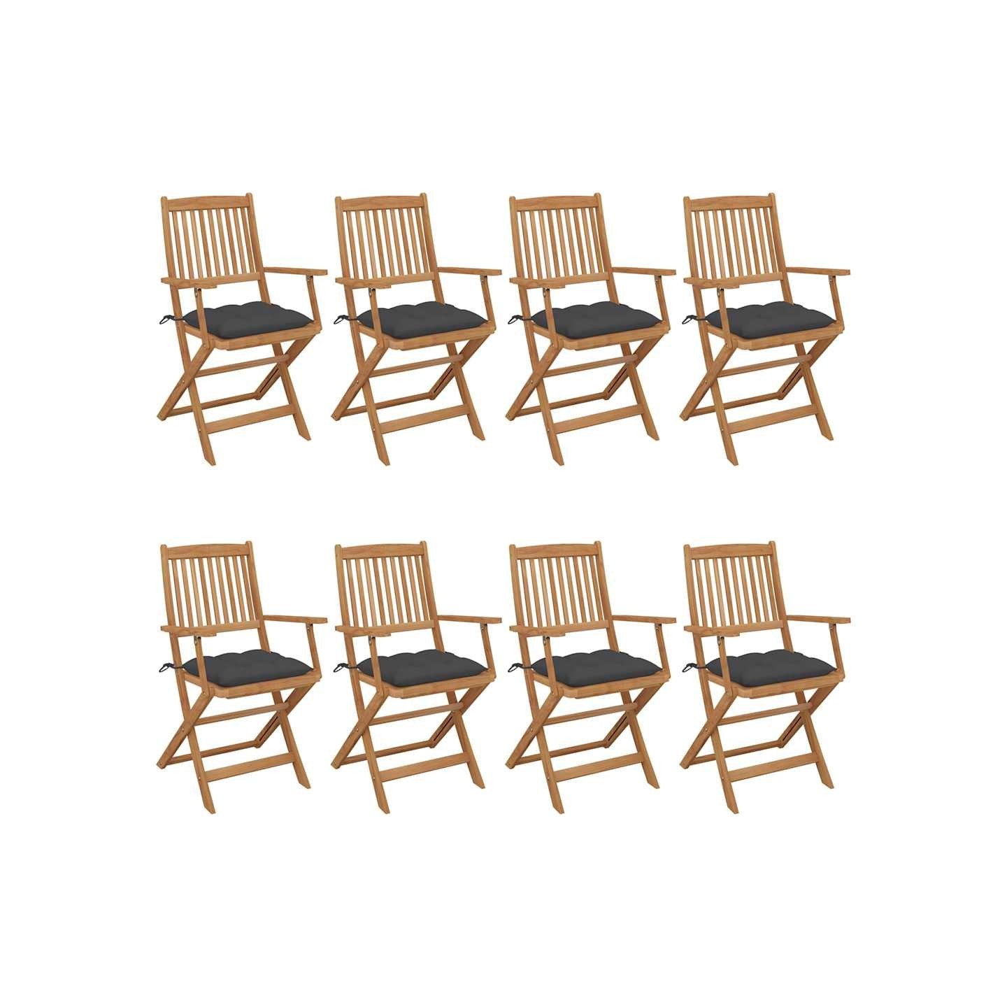 Chaises pliantes 8 pièces avec coussins en bois d'acacia massif