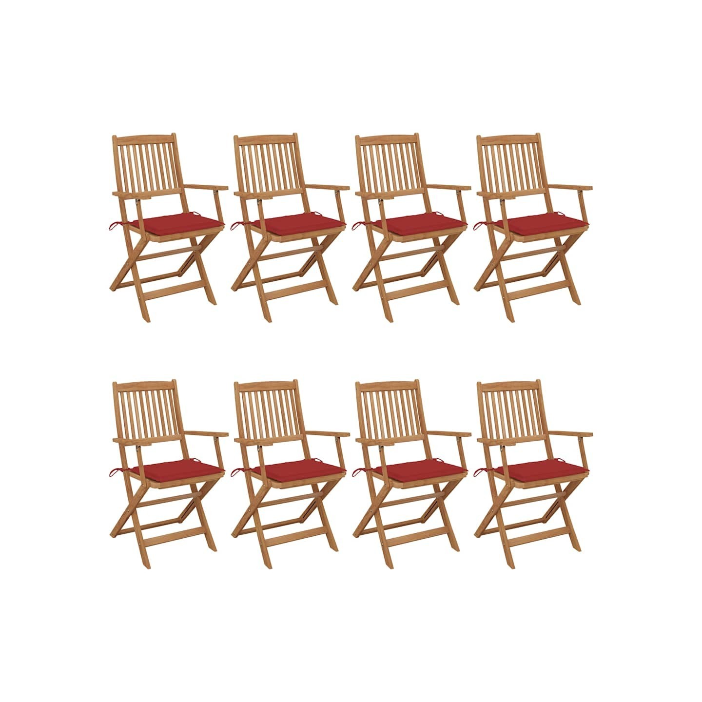 Chaises pliantes 8 pièces avec coussins en bois d'acacia massif