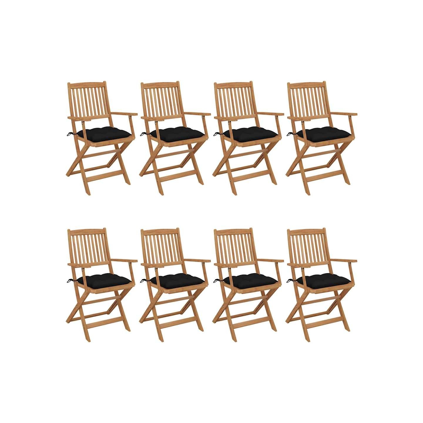 Chaises pliantes 8 pièces avec coussins en bois d'acacia massif