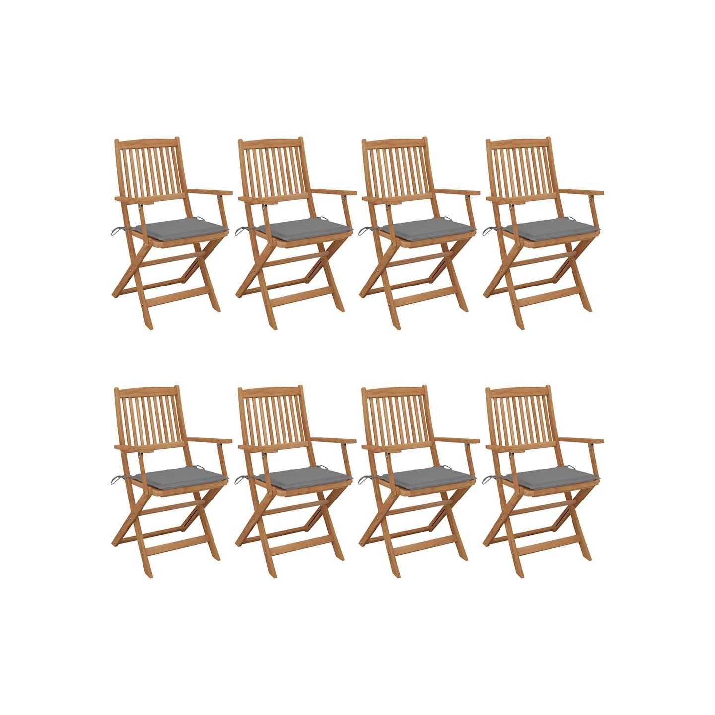 Chaises pliantes 8 pièces avec coussins en bois d'acacia massif