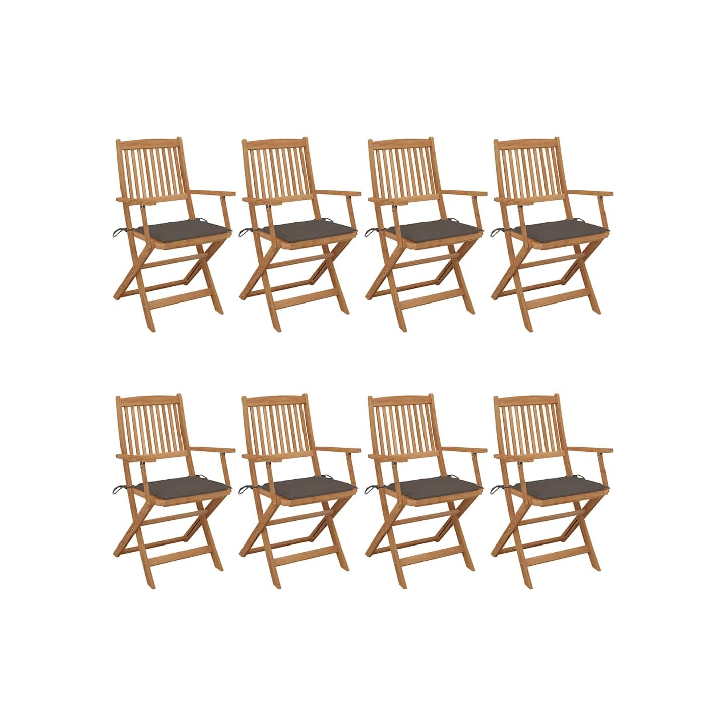 Chaises pliantes 8 pièces avec coussins en bois d'acacia massif