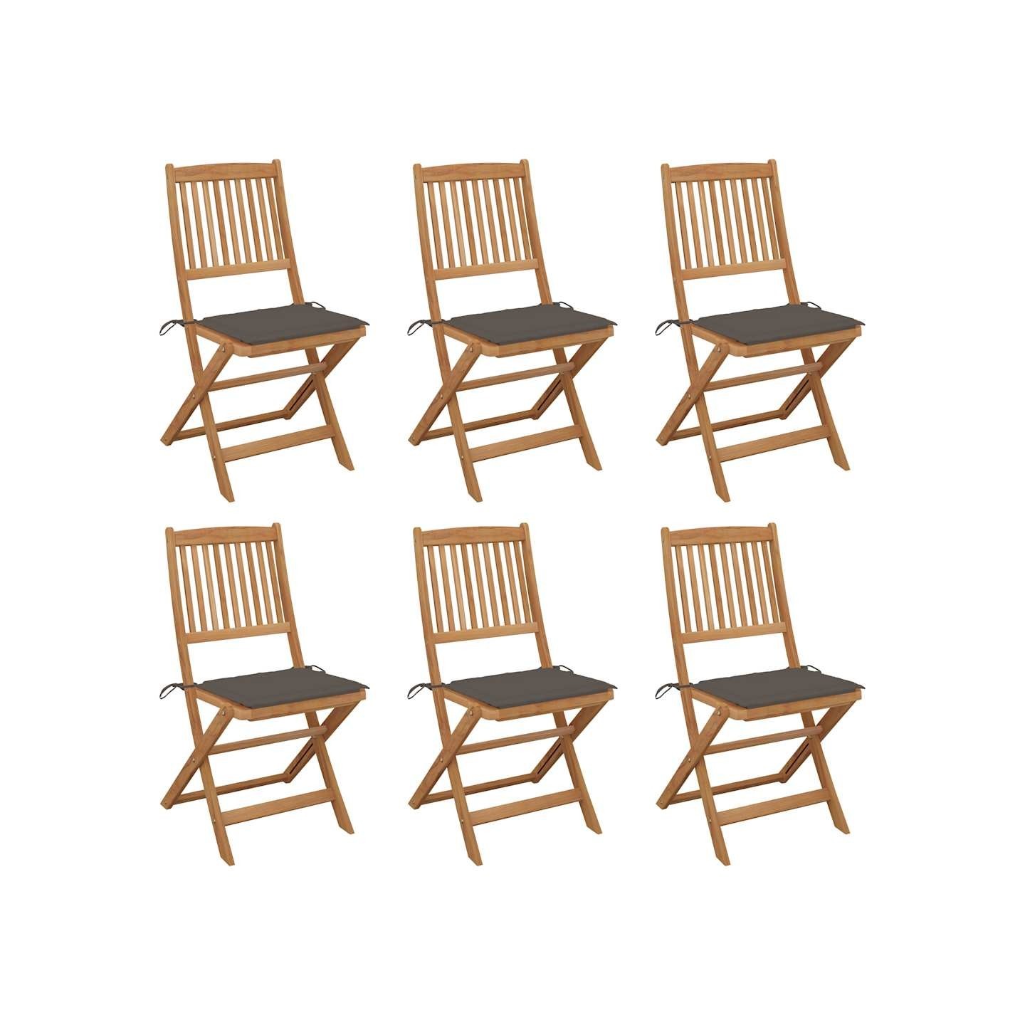 Chaises pliantes 6 pièces avec coussins en bois d'acacia massif