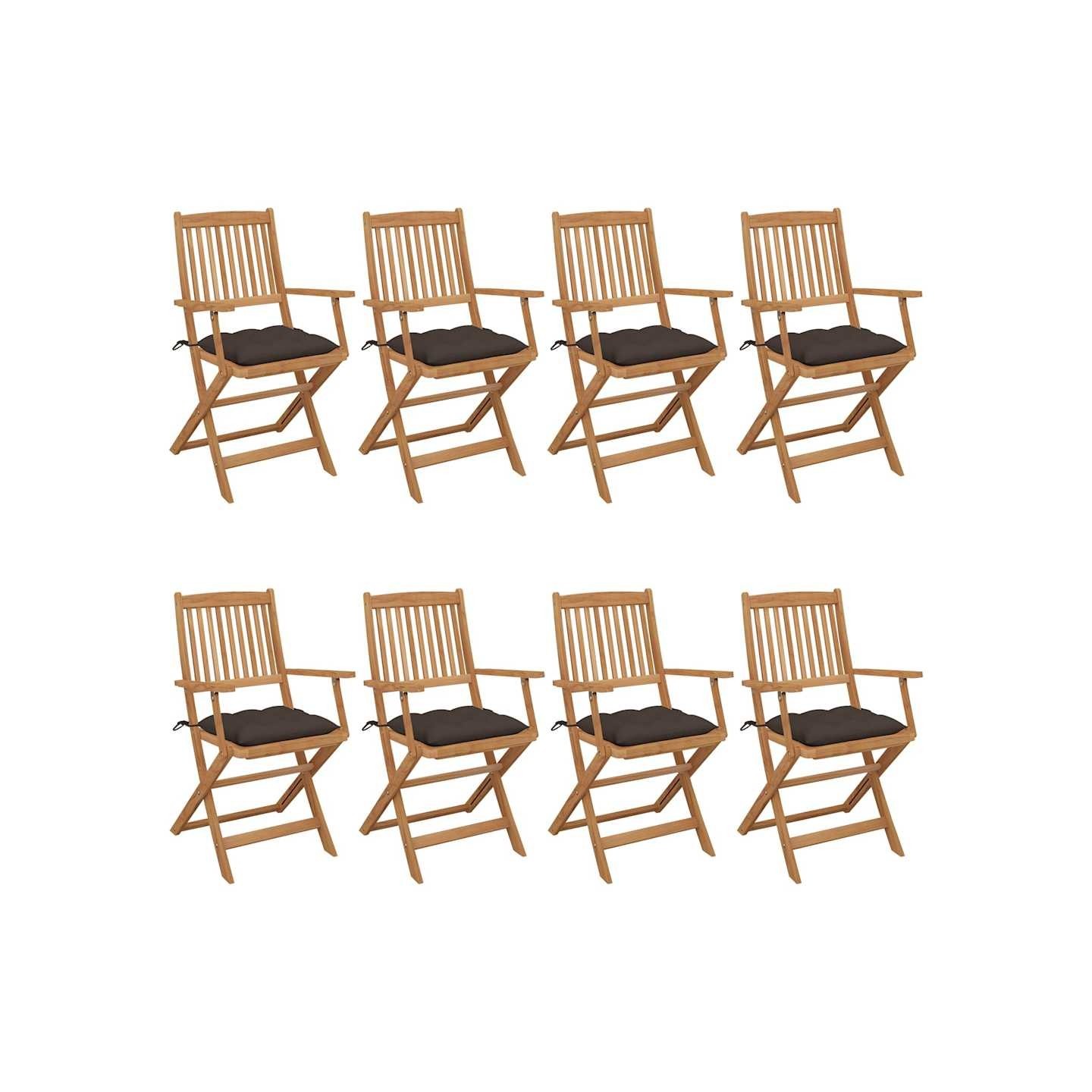 Chaises pliantes 8 pièces avec coussins en bois d'acacia massif