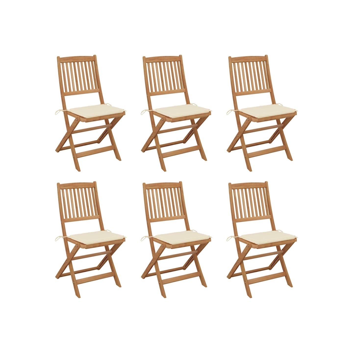 Chaises pliantes 6 pièces avec coussins en bois d'acacia massif