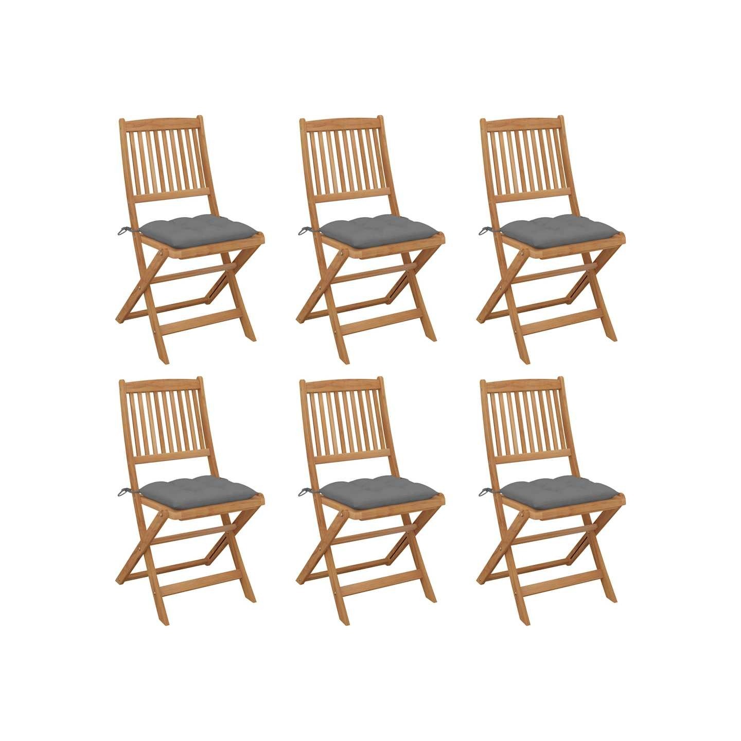 Chaises pliantes 6 pièces avec coussins en bois d'acacia massif