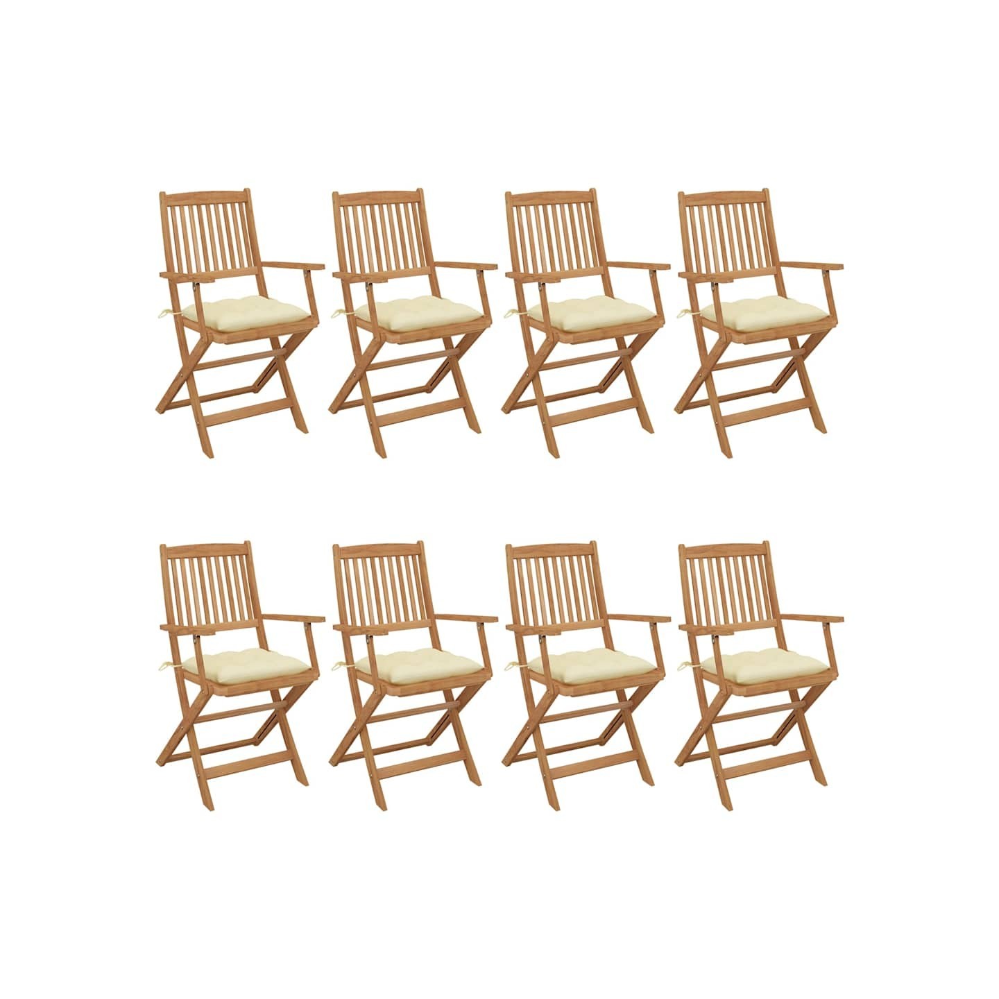 Chaises pliantes 8 pièces avec coussins en bois d'acacia massif
