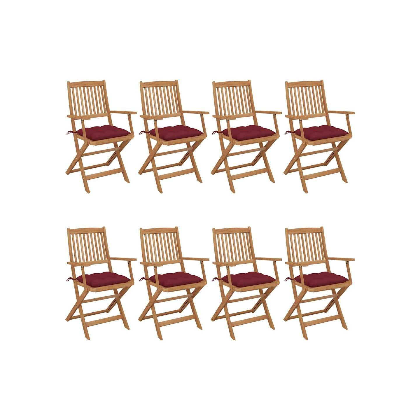 Chaises pliantes 8 pièces avec coussins en bois d'acacia massif