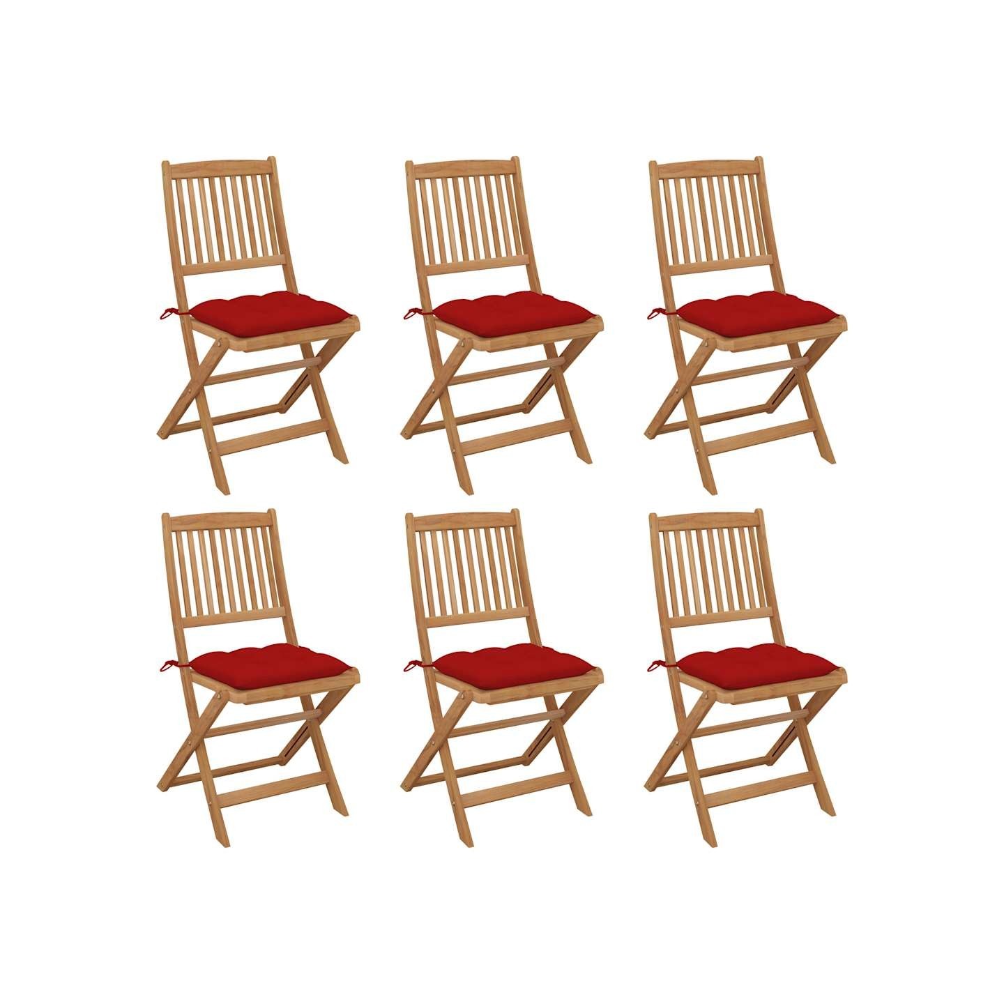 Chaises pliantes 6 pièces avec coussins en bois d'acacia massif