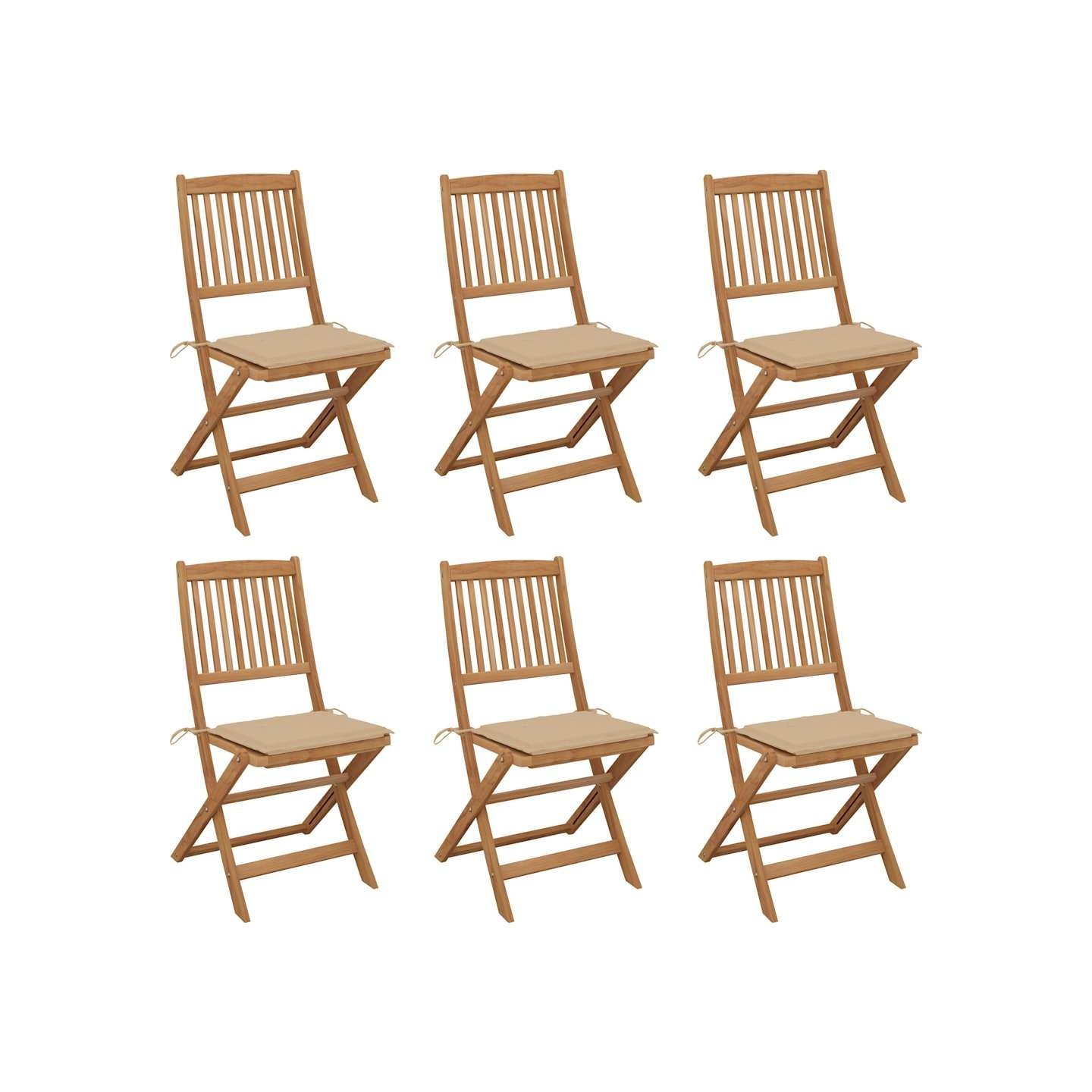 Chaises pliantes 6 pièces avec coussins en bois d'acacia massif