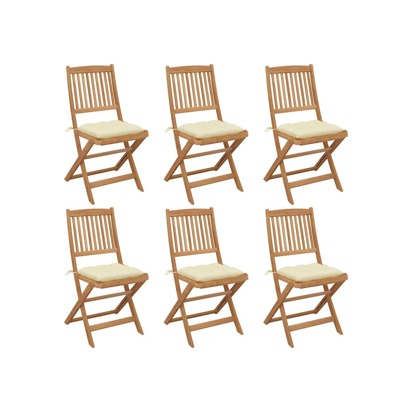 Chaises pliantes 6 pièces avec coussins en bois d'acacia massif