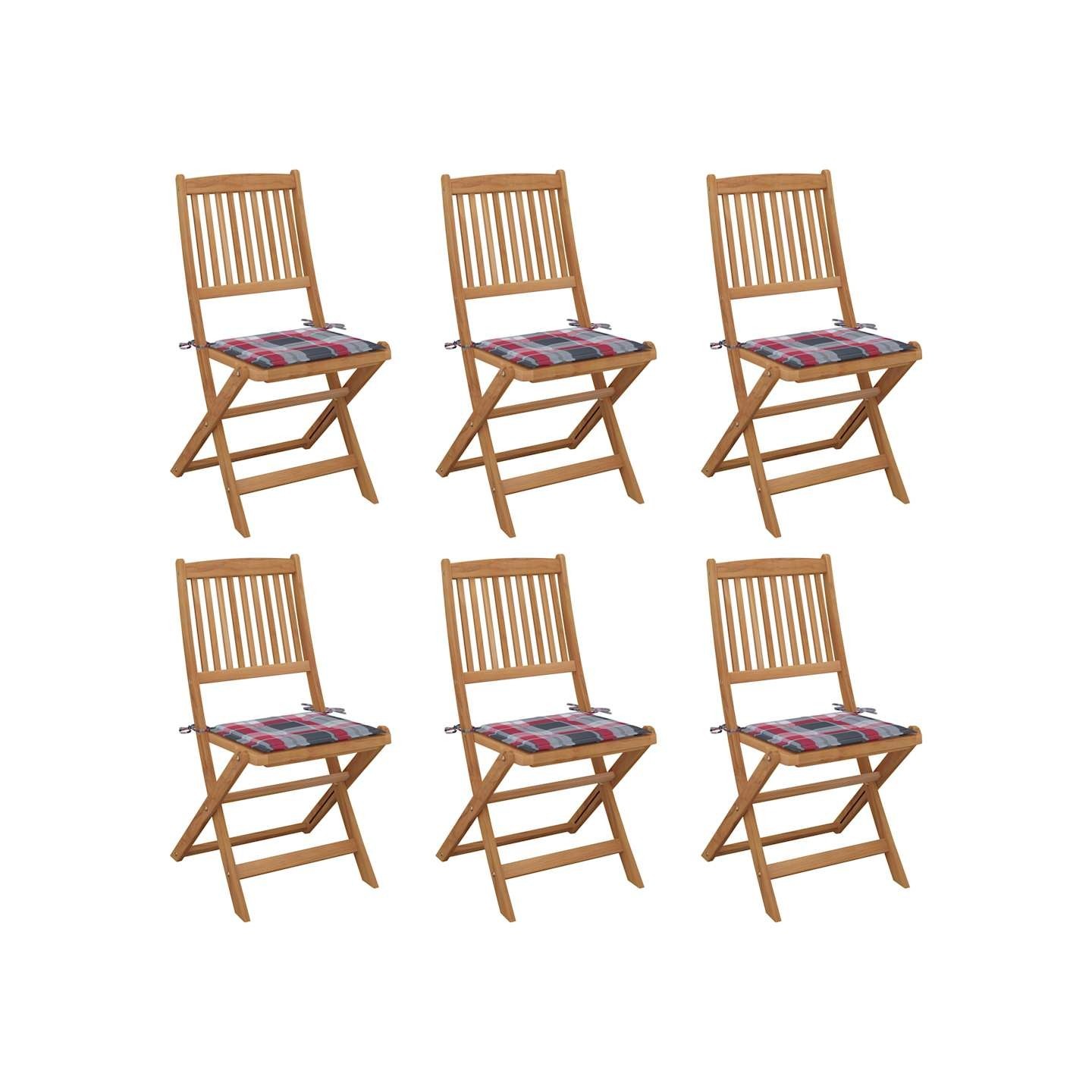 Chaises pliantes 6 pièces avec coussins en bois d'acacia massif