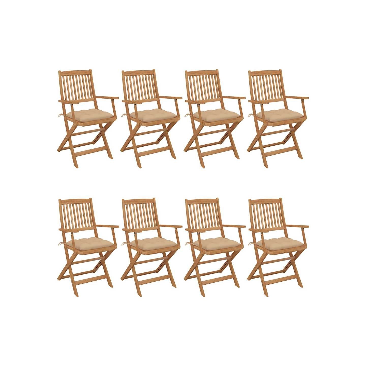Chaises pliantes 8 pièces avec coussins en bois d'acacia massif