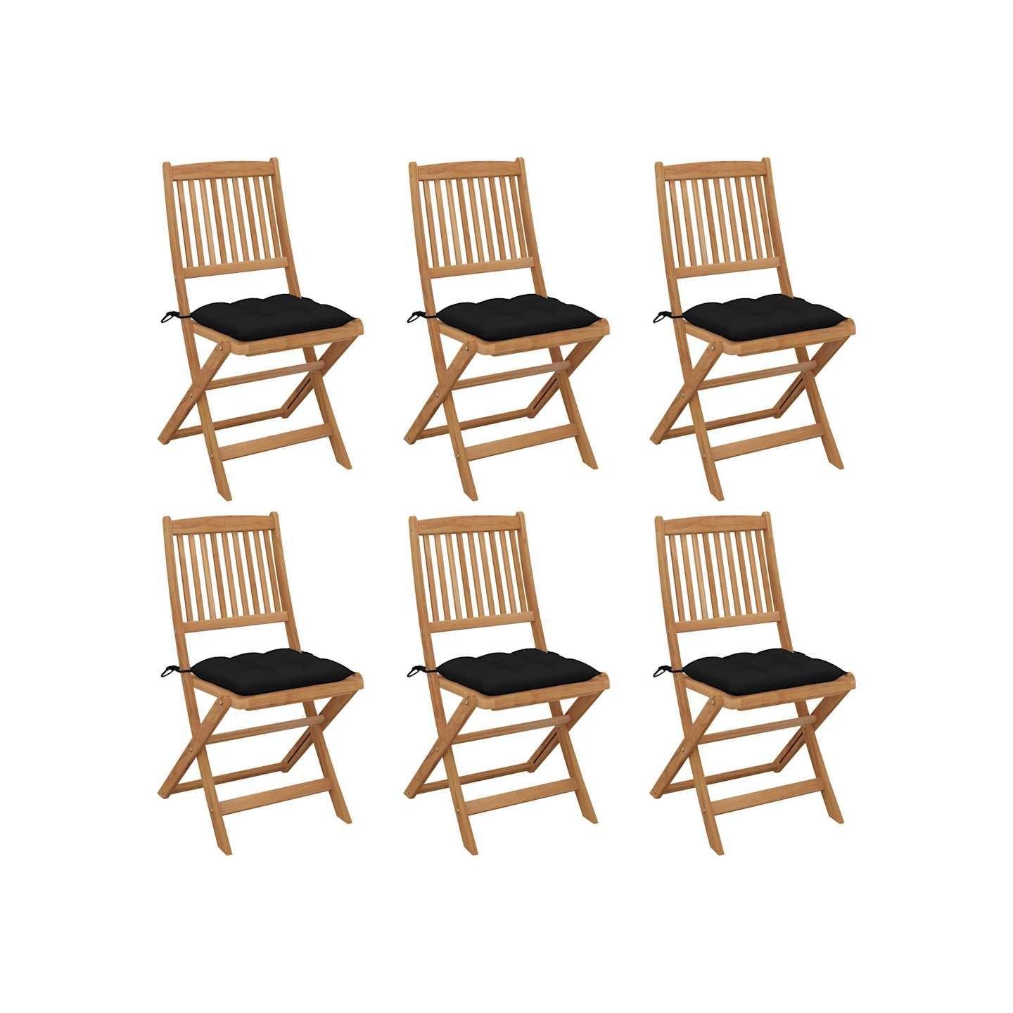 Chaises pliantes 6 pièces avec coussins en bois d'acacia massif