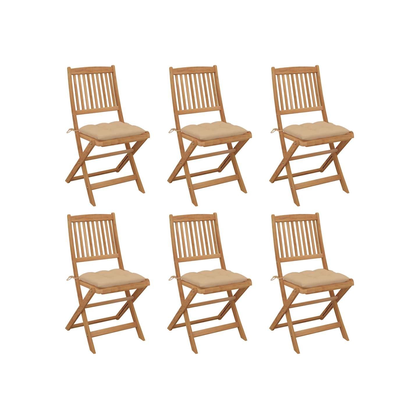 Chaises pliantes 6 pièces avec coussins en bois d'acacia massif