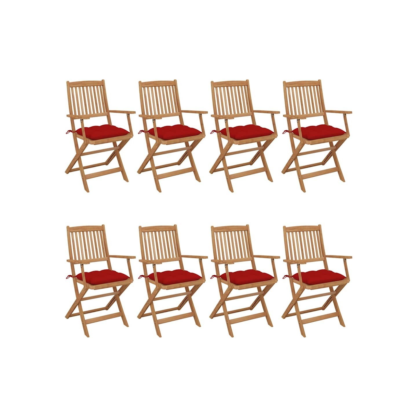 Chaises pliantes 8 pièces avec coussins en bois d'acacia massif