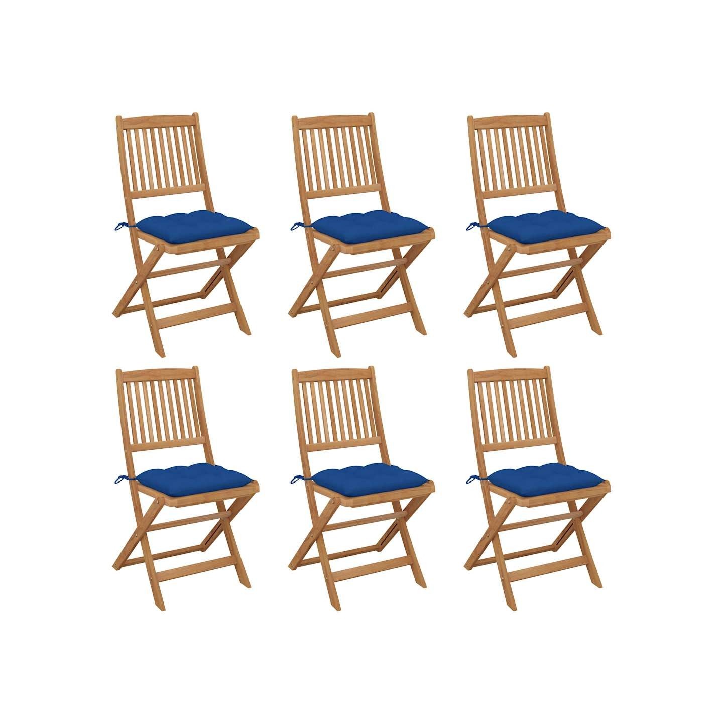 Chaises pliantes 6 pièces avec coussins en bois d'acacia massif