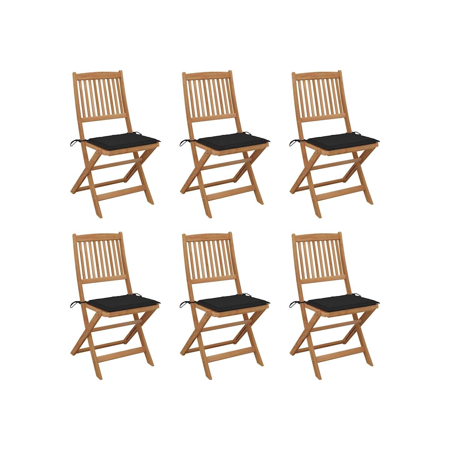 Chaises pliantes 6 pièces avec coussins en bois d'acacia massif
